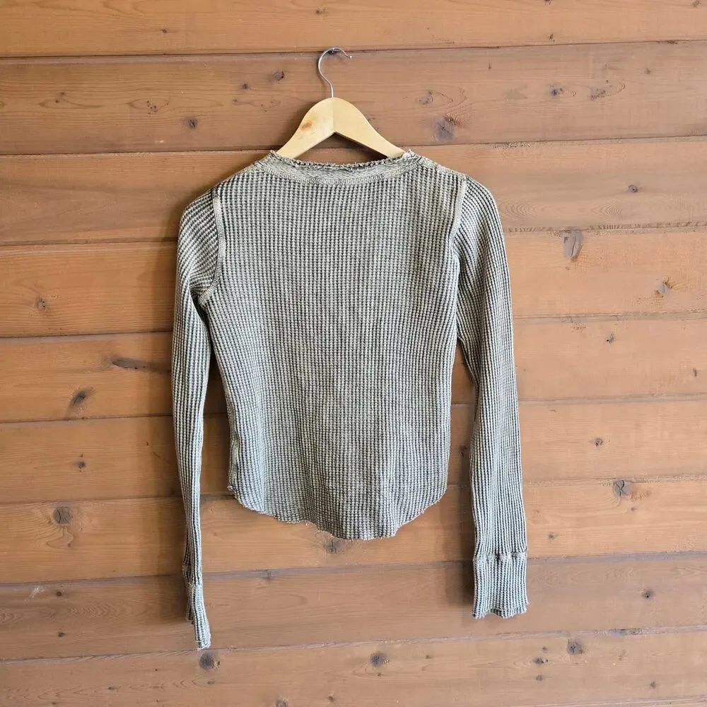 Free People Colt Top Army Green Thermal Henley XS Cuffed Shirt Granola Western - Picture 3 of 7